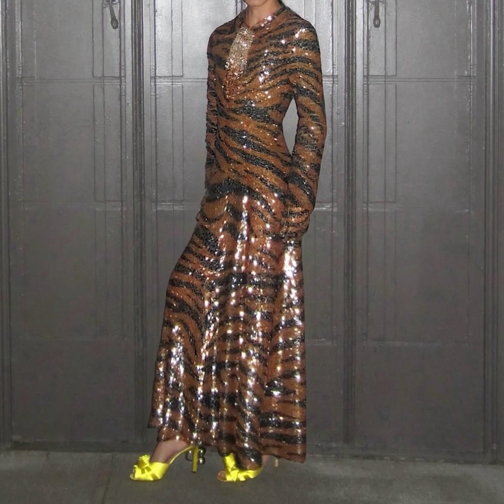 Gucci Sequin Tiger Stripe Long Sleeve Dress